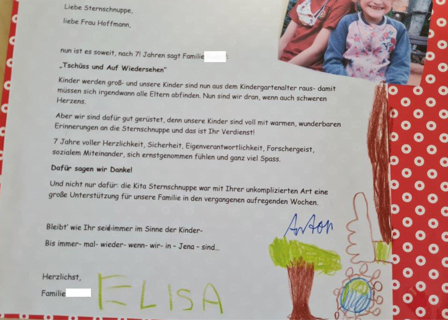 Abschiedspost von ehemaligen Sternschnuppenkindern